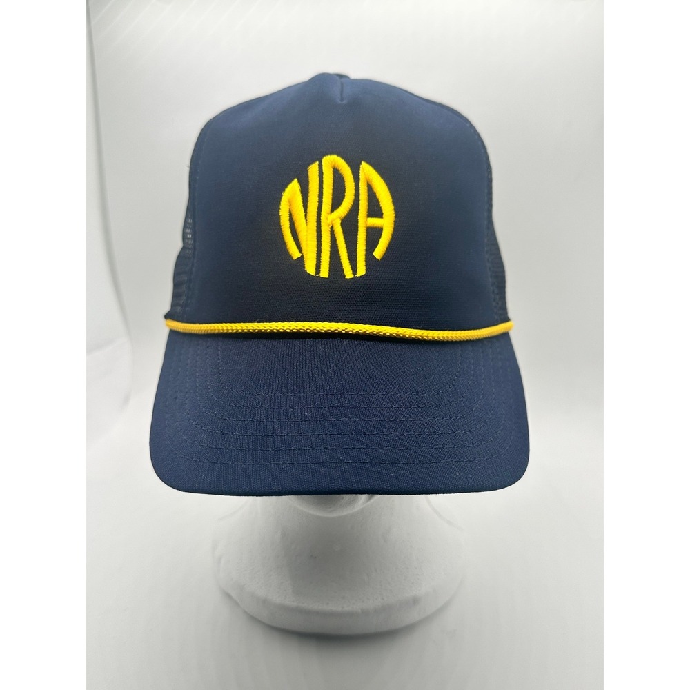 Vintage NRA Trucker Hat Navy w/ Yellow Embroidered‎ Logo Adjustable Made in USA